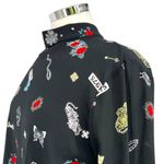 ZARA High Neck Z1975 Floral Nature Animal Print Blouse Black Size Medium Photo 3