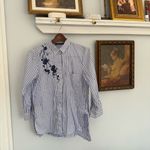 ZARA  Embroidered Button-down Pin-striped Shirt size‎ Large Blue White Photo 1