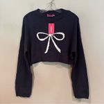Edikted Knit Bow Cropped Sweater Women's XS/S Navy Boho Dainty Coquette Girl Photo 5