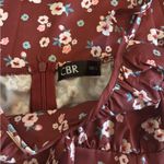 Burgundy Midi dress with floral print, high leg slit, babydoll top, size small Red Photo 3