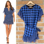 Tularosa Jenny Blue And Black Buffalo/gingham Plaid Wrap Mini Dress medium Photo 1