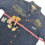 Vintage Embroidered Teddy Bear Chambray Denim Button Down Shirt Blue Photo 7