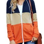 BLUE TAN ORANGE COLOR BLOCK FULL ZIP DRAWSTRING HOODIE SIZE 2XL 18 Photo 5
