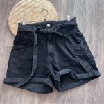 ZARA  black high rise denim‎ shorts w/ waist tie Photo 1