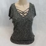 Almost Famous ‎ dark gray short sleeve sweater large (juniors) v neck criss cross Photo 2