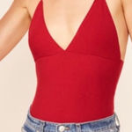 Reformation  Red Ribbed Halter Back Guava Crop Top Sexy Y2K Style Photo 0