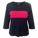 Ralph Lauren Lauren  Knit Top Women XL Button Details Navy Blue Hot Pink Stripe Photo 0