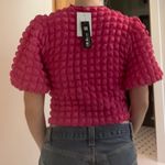 INA Hot Pink Bubble Puff Sleeve Crop Top Photo 1