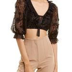 For Love & Lemons Loretta Cropped Blouse Lace Black NWT size Large Photo 1