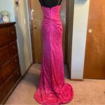 NWOT metallic pink strapless prom dress ruched front slit size 0 Photo 2