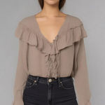 Illa Illa Tan Long Sleeve Ruffled Blouse Photo 0