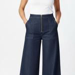MEG‎ NYC Wide Leg Denim Dark Wash Trousers Cropped Exposed Zip High Rise Size L Blue Size L Photo 0