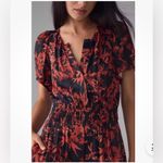 Anthropologie  The Somerset Jumpsuit Satin Black Red Floral Print V Neck Small Photo 2