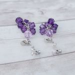 Vintage Clip On Earrings Stunning Extra Long Purple Dangle Statement Photo 3