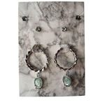 Silver Hoop Earrings W/ Green Gemstone Dangle & Rhinestone Studs Set Photo 0