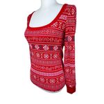 Victoria's Secret NWT PINK Red Winter Sweater Print Waffle Thermal Pajama Top Photo 2