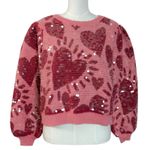 Farm Rio  Pink Hearts Sequin Sweater Size Large Pink Red Valentines Day Heart Photo 7