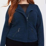 Torrid  Size 2 Jacket‎ Textured Knit Teal Green Moto Jacket Stretch 2X Photo 0