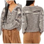 Free People Marble Ribbed Button Sweater Mercury Henley Space Dye Black Small Photo 1