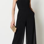 XScape  Women’s Black Strapless Wide Leg Sheer Overlay Cocktail Jumpsuit Size 2P Photo 0