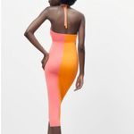 ZARA Colorblock Midi Orange & Pink Halter Dress Size Small Photo 15