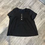 SheIn  Curve 2XL Plain Solid Black Button-Front Women's Top Short Sleeves Blouse Photo 1
