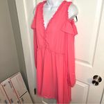 Nicole Miller  Ruffle Cold Shoulder Long Sleeve Dress Coral Camellia Rose 12 NWT Photo 5