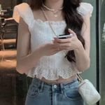 Japanese Kawaii Style White Lace Ruffle Heart Buttoned Pelpum Tank Top Blouse Photo 3