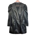 ZARA  Black Faux Leather Blazer Dress Puff Sleeve V Neck Double Breasted Sz M Photo 1