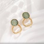 Elegant Green and Gold Double Hoop Earrings Photo 1