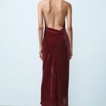 ZARA  maxi holiday dress velour Velvet Halter in Burgundy wedding party evening Photo 12