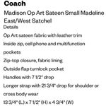 Coach  G1382-25638 Madison Op Art Sateen Madeline East/West Satchel Bag Photo 15