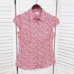 Lilly Pulitzer Floral Cap Sleeve Button Up Shirt White Pink 8 Photo 6