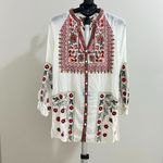 Johnny Was NWOT  Embroidered Floral Long Sleeves V-Neck Tunic Blouse Size S Photo 1