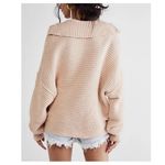 Free People  Marlie Ribbed Pullover Sweater Collared Polo Oversized Dusty Pink Photo 2