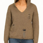 Charlotte Russe Olive Distressed Knit Hoodie Photo 0