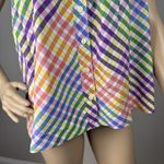 J Crew Tank Top Women's Sz 0 Rainbow Gingham‎ Square Neck Button Front Cotton Photo 14