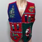 Erika  Classics Clothing Company Christmas Holiday Wool Vest Santa Carolers Red Photo 0