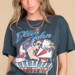 Free People  Black Red Blue Elton John Rocket Man Concert Oversized T-Shirt Sz S Photo 2
