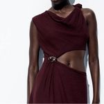 ZARA  NWT burgundy cutout side gold accent midi dress Photo 4