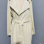 ZARA  Women Cream Lapel Collar Long Sleeves Denim Belted Cotton Topcoat Sz L Photo 4