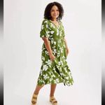 Sonoma Femme Puff Linen Blend Midi Dress Green Floral Button Down Women’s large Photo 1