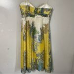 Aidan Mattox Y2K ‎ Strapless Silk Mini Babydoll Dress Yellow Blue Gold Paisley 8 Photo 2