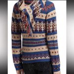 Anthropologie Sparrow Hooded Fair Isle Tan/Navy Zip-up Sweater Photo 5