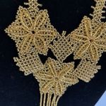 Handcrafted Mexican Gold Beaded Necklace & Earrings Set Floral Artisanal Jewelry Photo 2