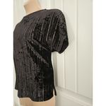Anne Klein Black Striped Velvet Dolman Style Short Sleeve Top Sz M Photo 2
