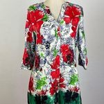 J. Peterman Hibiscus Floral Linen Shirt Dress Red Size XS Photo 0