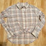Elizabeth and James  Plaid Tan Tie Button Up Women’s Small Photo 0