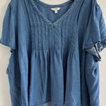 Terra & Sky  Top Womens 3XL Blue Chambray Pleated Western Preppy Casual‎ Career Photo 0