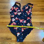Tommy Hilfiger Womens 10 Blue Pink Floral Deep V One Piece Swimsuit bathing Suit Photo 3